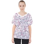 Sweet Kawaii Kitty Pattern (ai) Bk V-Neck Dolman Drape Top