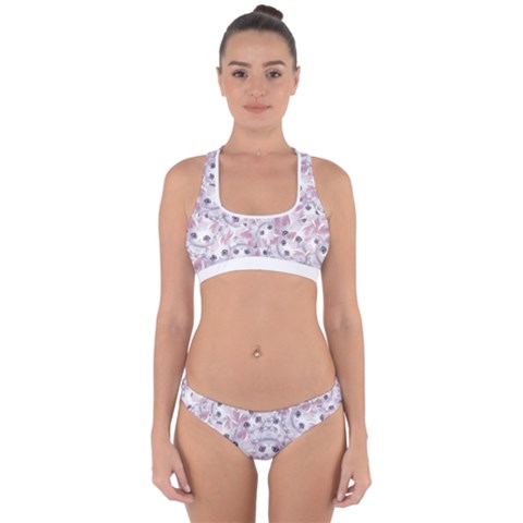 Sweet Kawaii Kitty Pattern (ai) Bk Cross Back Hipster Bikini Set from ArtsNow.com