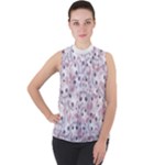 Sweet Kawaii Kitty Pattern (ai) Bk Mock Neck Chiffon Sleeveless Top