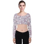 Sweet Kawaii Kitty Pattern (ai) Bk Velvet Long Sleeve Crop Top