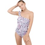 Sweet Kawaii Kitty Pattern (ai) Bk Frilly One Shoulder Swimsuit