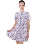 Sweet Kawaii Kitty Pattern (ai) Bk Short Sleeve Shoulder Cut Out Dress 