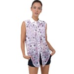 Sweet Kawaii Kitty Pattern (ai) Bk Sleeveless Chiffon Button Shirt