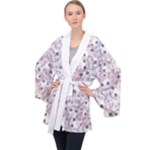 Sweet Kawaii Kitty Pattern (ai) Bk Long Sleeve Velvet Kimono 