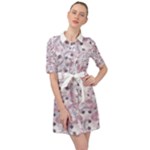 Sweet Kawaii Kitty Pattern (ai) Bk Belted Shirt Dress