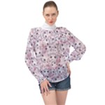 Sweet Kawaii Kitty Pattern (ai) Bk High Neck Long Sleeve Chiffon Top