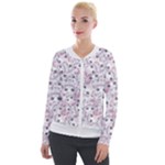 Sweet Kawaii Kitty Pattern (ai) Bk Velvet Zip Up Jacket