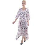 Sweet Kawaii Kitty Pattern (ai) Bk Quarter Sleeve Wrap Front Maxi Dress