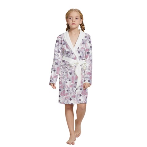 Sweet Kawaii Kitty Pattern (ai) Bk Kids  Long Sleeve Velvet Lounge Robe from ArtsNow.com