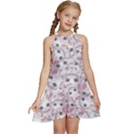 Sweet Kawaii Kitty Pattern (ai) Bk Kids  Halter Collar Waist Tie Chiffon Dress