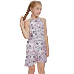 Kids  Halter Collar Waist Tie Chiffon Dress 