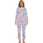 Sweet Kawaii Kitty Pattern (ai) Bk Womens  Long Sleeve Lightweight Pajamas Set