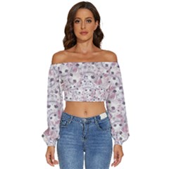 Long Sleeve Crinkled Weave Crop Top 