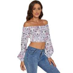 Long Sleeve Crinkled Weave Crop Top 