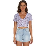 Sweet Kawaii Kitty Pattern (ai) Bk V-Neck Crop Top