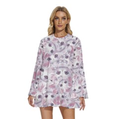 Round Neck Long Sleeve Bohemian Style Chiffon Mini Dress 