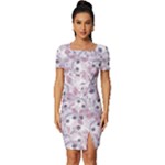 Sweet Kawaii Kitty Pattern (ai) Bk Fitted Knot Split End Bodycon Dress