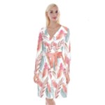 Feathers, Boho, Cute, Feather, Pastel Long Sleeve Velvet Front Wrap Dress