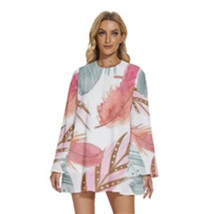 Round Neck Long Sleeve Bohemian Style Chiffon Mini Dress 