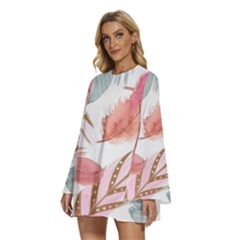 Round Neck Long Sleeve Bohemian Style Chiffon Mini Dress 