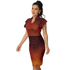 Vintage Frill Sleeve V-Neck Bodycon Dress 