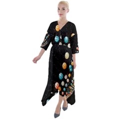 Quarter Sleeve Wrap Front Maxi Dress 