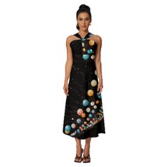 Sleeveless Cross Front Cocktail Midi Chiffon Dress 