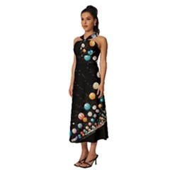 Sleeveless Cross Front Cocktail Midi Chiffon Dress 