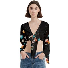 Ballons Night Party Trumpet Sleeve Cropped Top from ArtsNow.com