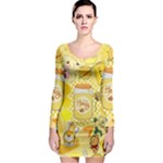 Marillo Pastel Zkt, Aesthetic, Stickers, Yellow Long Sleeve Bodycon Dress