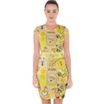 Marillo Pastel Zkt, Aesthetic, Stickers, Yellow Capsleeve Drawstring Dress 