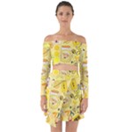 Marillo Pastel Zkt, Aesthetic, Stickers, Yellow Off Shoulder Top with Skirt Set