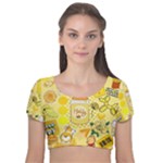 Marillo Pastel Zkt, Aesthetic, Stickers, Yellow Velvet Short Sleeve Crop Top 