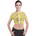 Marillo Pastel Zkt, Aesthetic, Stickers, Yellow Short Sleeve Cropped Jacket