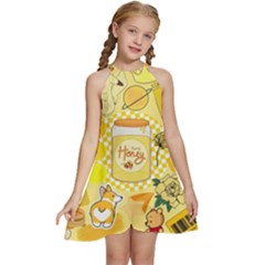 Kids  Halter Collar Waist Tie Chiffon Dress 