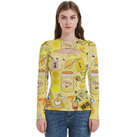 Marillo Pastel Zkt, Aesthetic, Stickers, Yellow Women s Cut Out Long Sleeve T