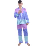 Pastel Colour, Blue, Lilac, Orange, Pastel, Pink, Romance Men s Long Sleeve Satin Pajamas Set