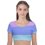 Pastel Colour, Blue, Lilac, Orange, Pastel, Pink, Romance Velvet Short Sleeve Crop Top 