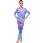 Pastel Colour, Blue, Lilac, Orange, Pastel, Pink, Romance Kids  Satin Long Sleeve Pajamas Set