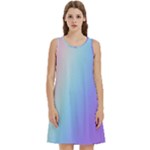 Pastel Rainbow, Color Round Neck Sleeve Casual Dress With Pockets