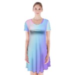 Pastel Rainbow, Color Short Sleeve V-neck Flare Dress