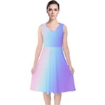 Pastel Rainbow, Color V-Neck Midi Sleeveless Dress 