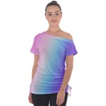 Pastel Rainbow, Color Off Shoulder Tie-Up T-Shirt