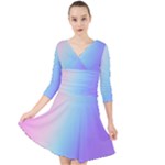 Pastel Rainbow, Color Quarter Sleeve Front Wrap Dress