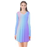 Pastel Rainbow, Color Long Sleeve V-neck Flare Dress