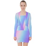 Pastel Rainbow, Color V-neck Bodycon Long Sleeve Dress