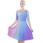 Pastel Rainbow, Color Quarter Sleeve A-Line Dress With Pockets