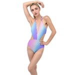 Pastel Rainbow, Color Plunging Cut Out Swimsuit