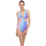 Pastel Rainbow, Color Halter Front Plunge Swimsuit