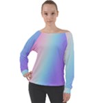 Pastel Rainbow, Color Off Shoulder Long Sleeve Velour Top